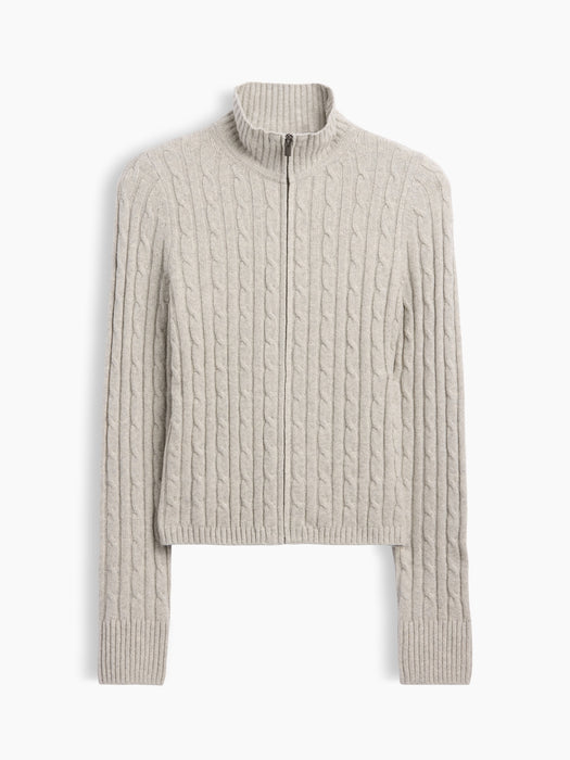 CashSoft Cable-Knit Zip Cardigan