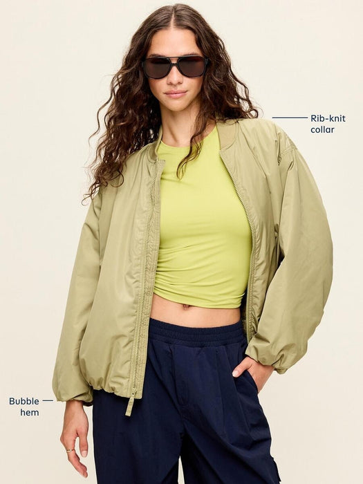 Water-Resistant Oversized Bubble-Hem Zip Bomber Jacket