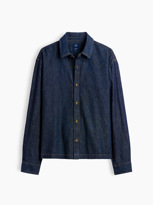 Denim Relaxed Straight-Hem Shirt