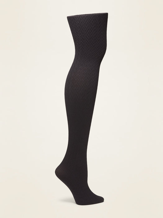 Textured Zig-Zag Control-Top Tights For Women - Black