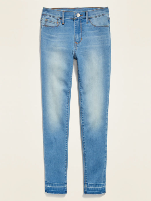 High-Waisted Built-In Tough Raw-Hem Rockstar Jeggings for Girls - Blue