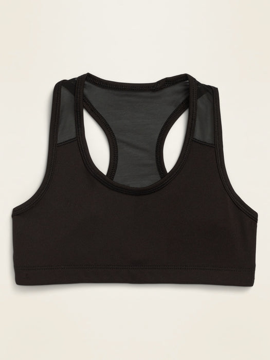 PowerPress Mesh-Trim Racerback Sports Bra for Girls