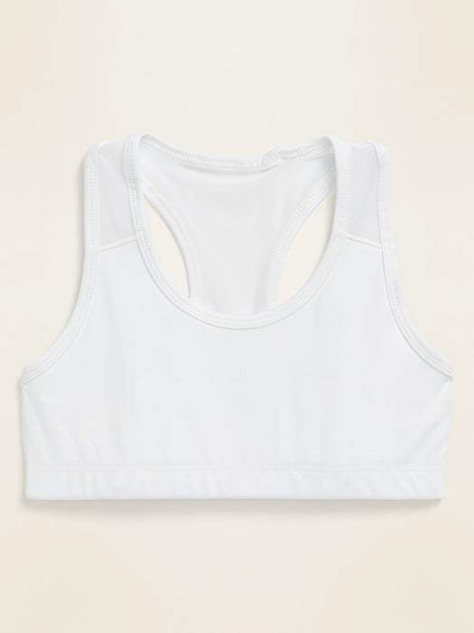 PowerPress Mesh-Trim Racerback Sports Bra for Girls - White