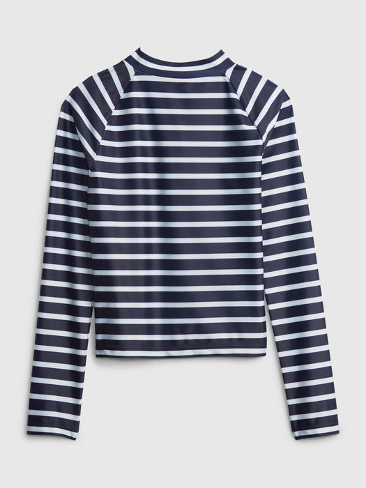 Kids Recycled Swim Rash Guard - navy white stripe