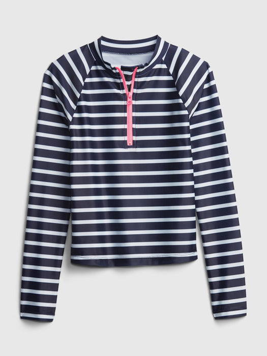 Kids Recycled Swim Rash Guard - navy white stripe