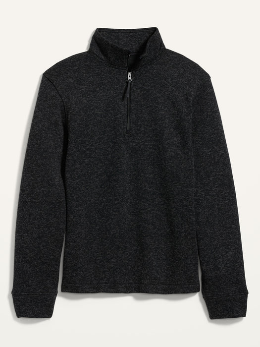 Sweater-Fleece Mock-Neck Quarter-Zip Sweatshirt for Men - Black