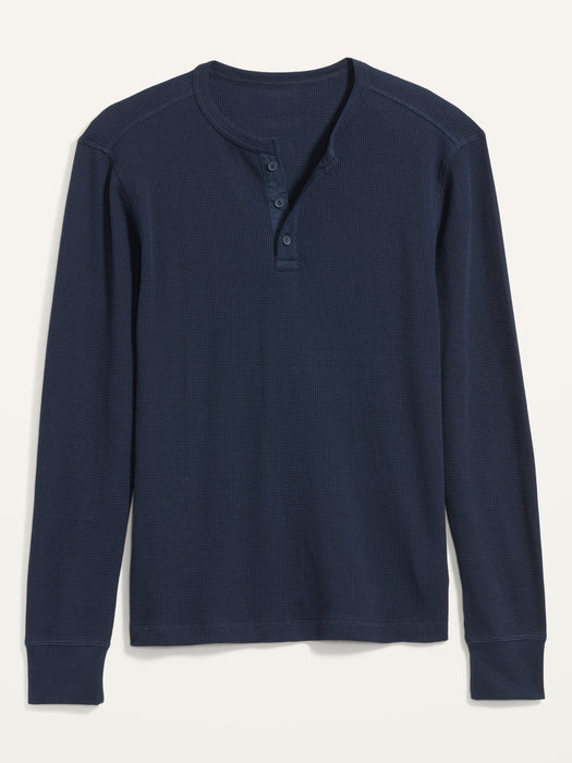Thermal-Knit Long-Sleeve Henley T-Shirt for Men - Blue