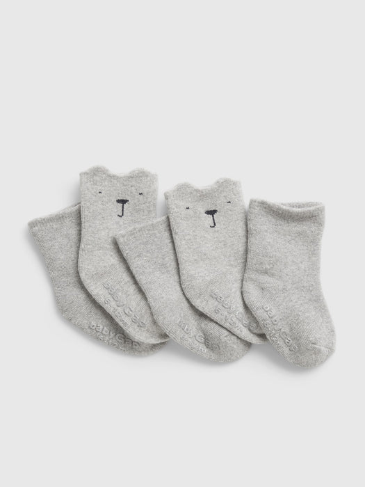 Baby Organic Cotton First Favorite Bear Socks (5-Pack) - grey heather