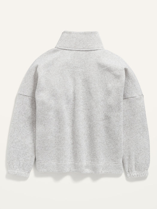 Oversized Mock-Neck Sweater-Fleece 1/2-Zip Pullover for Girls - Gray