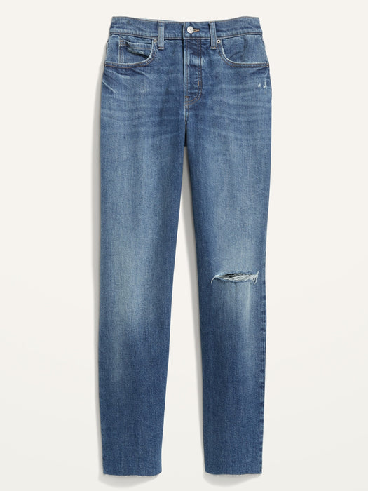 Curvy Extra High-Waisted Button-Fly Sky-Hi Straight Ripped Jeans for Women