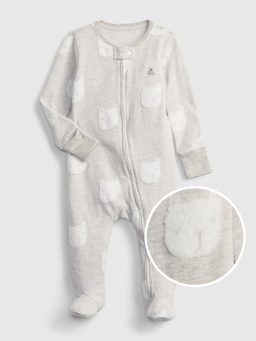 Baby First Favorite Print Footed One-Piece - gray heather/white