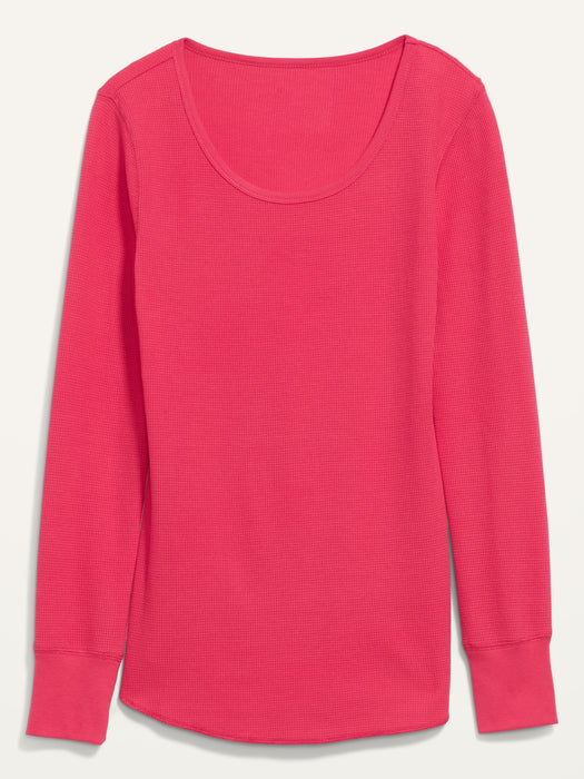 Long-Sleeve Scoop-Neck Thermal Pajama T-shirt for Women - Red