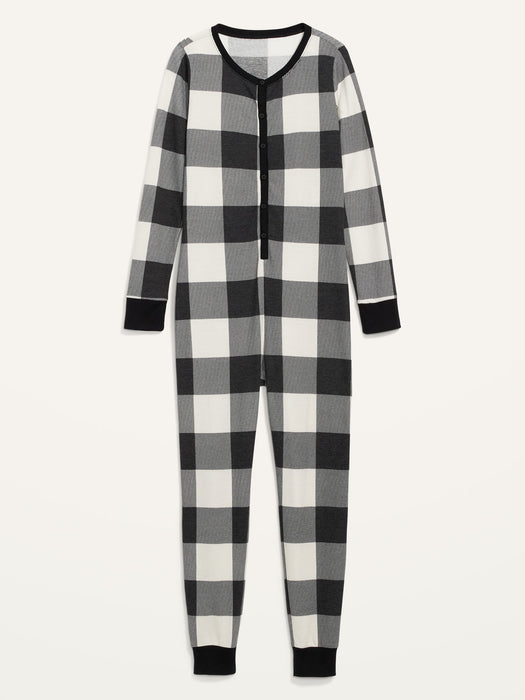Matching Printed Thermal-Knit One-Piece Pajamas for Women - Multi