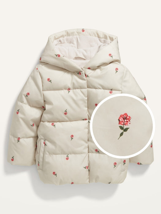 Water-Resistant Frost-Free Hooded Puffer Jacket for Toddler Girls - White