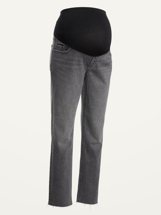 Maternity Full Panel Slouchy Straight Cut-Off Jeans - Gray