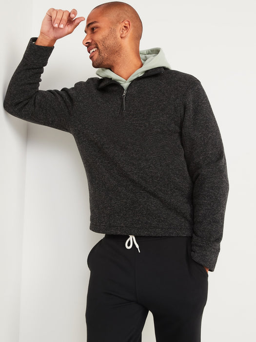 Sweater-Fleece Mock-Neck Quarter-Zip Sweatshirt for Men - Black