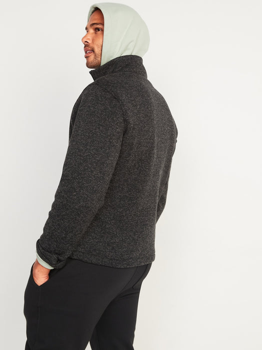 Sweater-Fleece Mock-Neck Quarter-Zip Sweatshirt for Men - Black