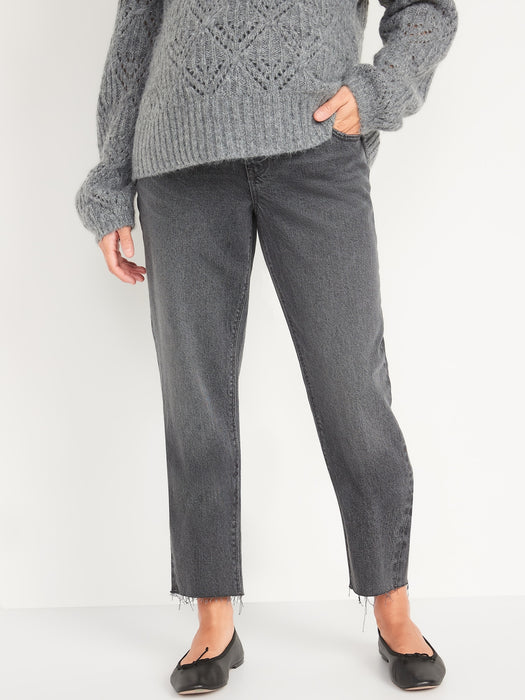 Maternity Full Panel Slouchy Straight Cut-Off Jeans - Gray