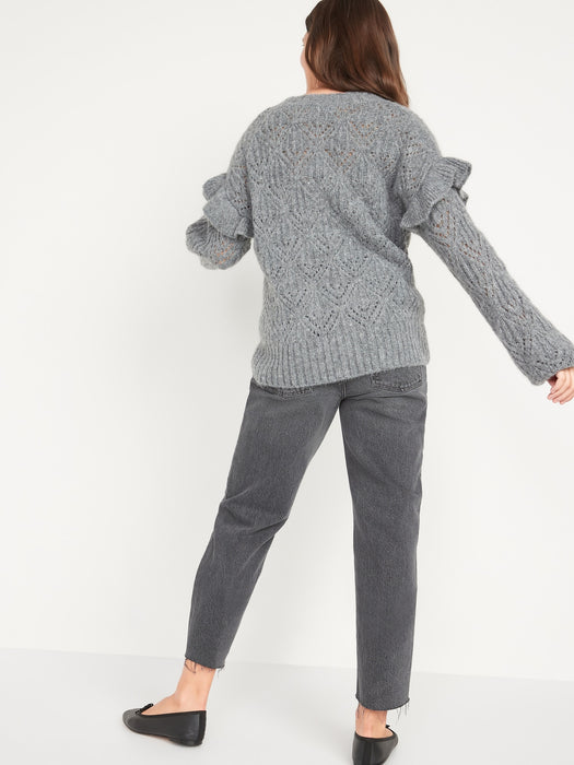 Maternity Full Panel Slouchy Straight Cut-Off Jeans - Gray