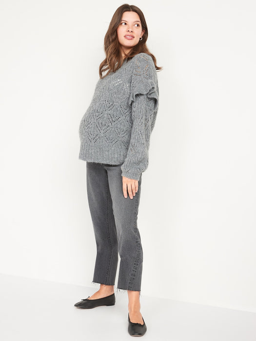 Maternity Full Panel Slouchy Straight Cut-Off Jeans - Gray