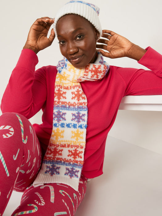 Long-Sleeve Scoop-Neck Thermal Pajama T-shirt for Women - Red