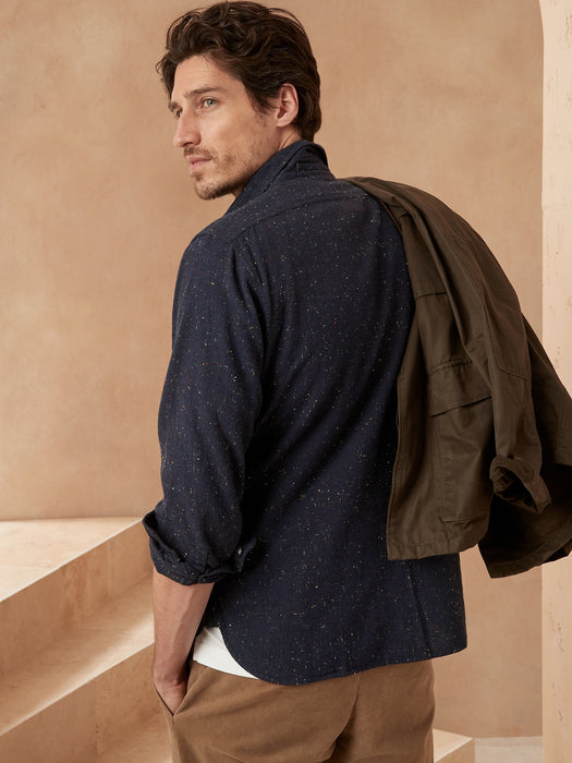Standard-Fit Donegal Flannel Shirt - Navy