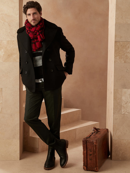 Italian Melton Peacoat with Shearling Collar