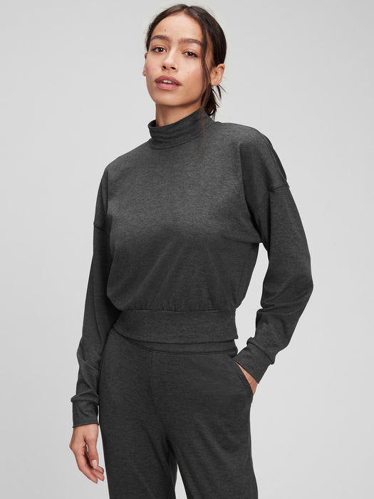 Brushed Jersey Cropped Mockneck Sweatshirt