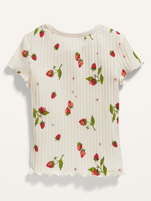 Printed Rib-Knit Lettuce-Edge T-Shirt for Toddler Girls - Pink
