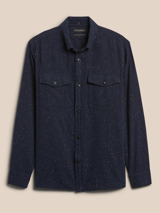 Standard-Fit Donegal Flannel Shirt - Navy