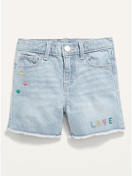 Embroidered Graphic Jean Cut-Off Shorts for Toddler Girls