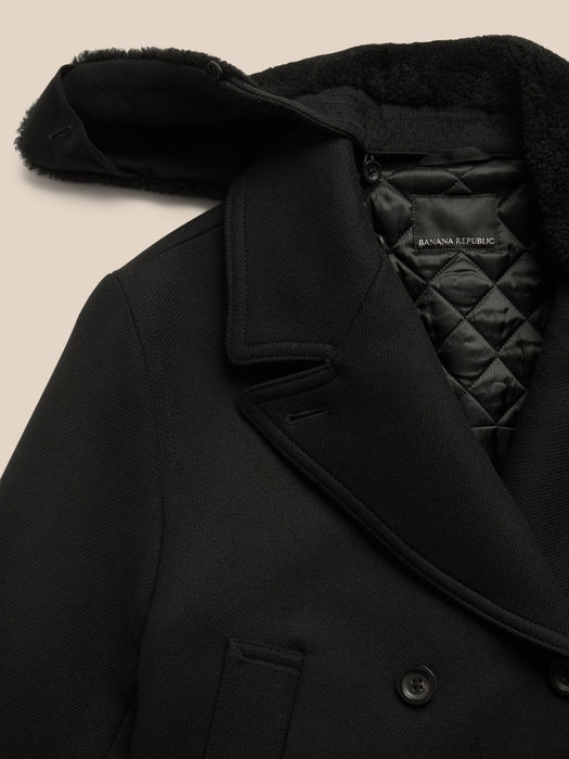 Italian Melton Peacoat with Shearling Collar