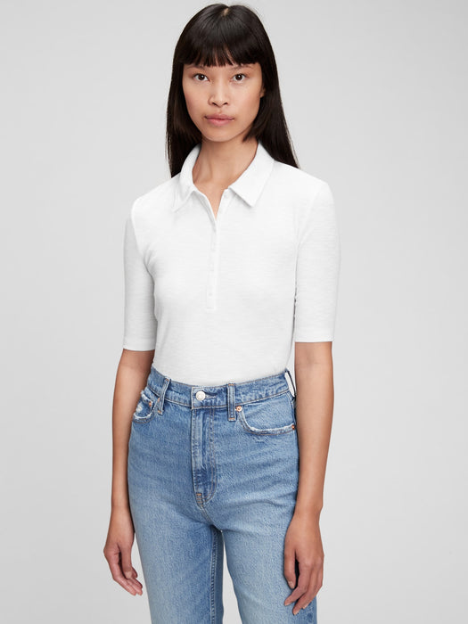 Ribbed Henley Polo T-Shirt