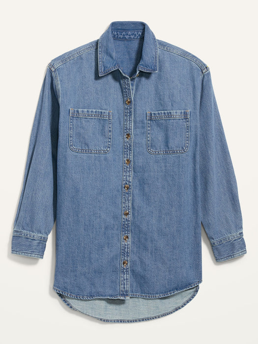 Oversized Boyfriend Utility-Pocket Jean Shirt for Women