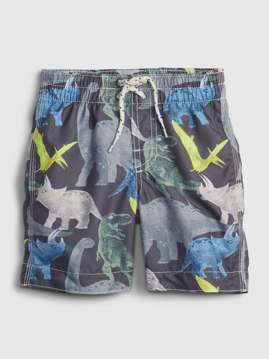Toddler 100% Recycled Printed Swim Trunks - gray bells