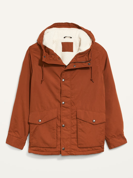 Water-Resistant Sherpa-Lined Hooded Jacket for Men - Red