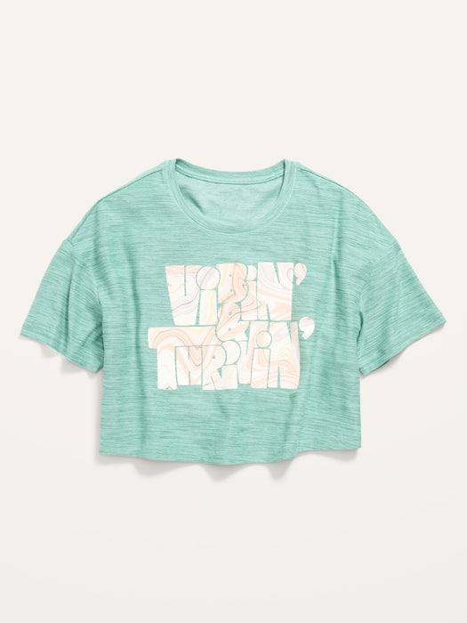 Breathe ON Short-Sleeve Cropped Slub-Knit Performance T-Shirt for Girls - Blue