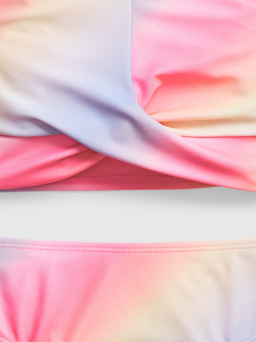 Toddler Recycled Twist-Front Swim Two-Piece - ombre stripe pink