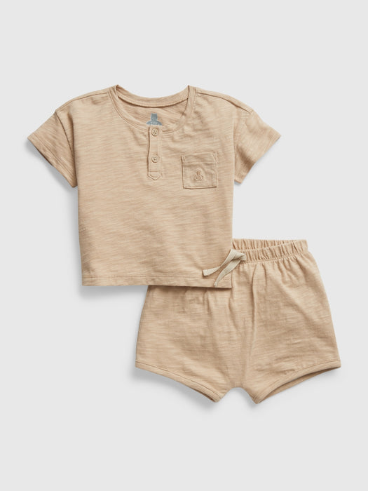 Baby 100% Organic Cotton Two-Piece Outfit Set - new sand beige