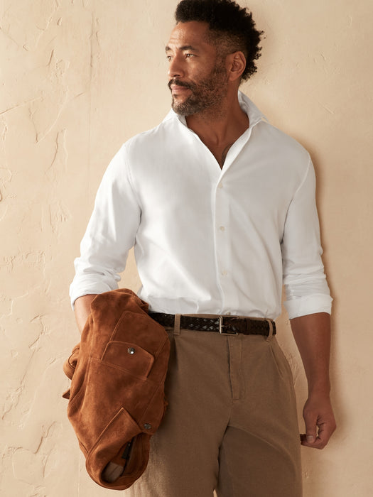 Fine Twill Dress Shirt with Cutaway Collar - White