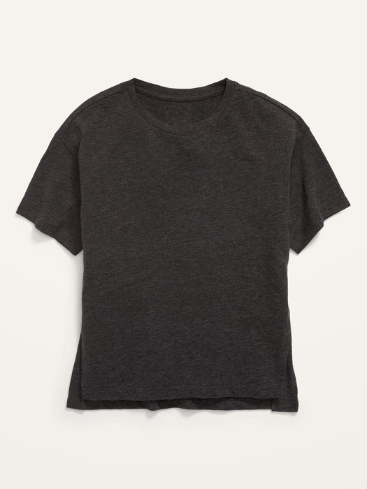 Slub-Knit Drop-Shoulder Tunic T-Shirt for Girls - Black