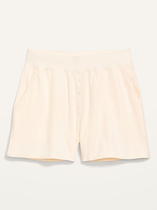 High-Waisted Rib-Knit Pajama Shorts for Women -- 3-inch inseam - White