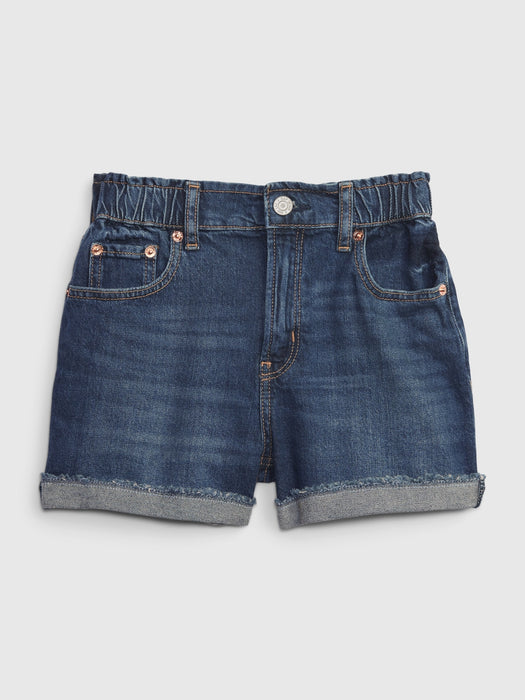 Kids High-Rise Girlfriend Shorts with Washwell - dark wash
