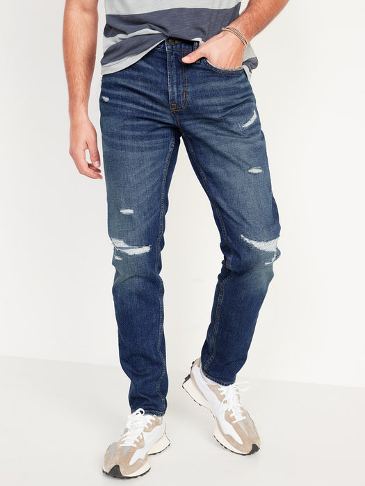 Relaxed Slim Taper Built-In Flex Ripped Jeans for Men - Blue