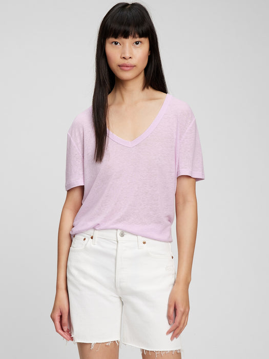 Linen Blend V-Neck T-Shirt