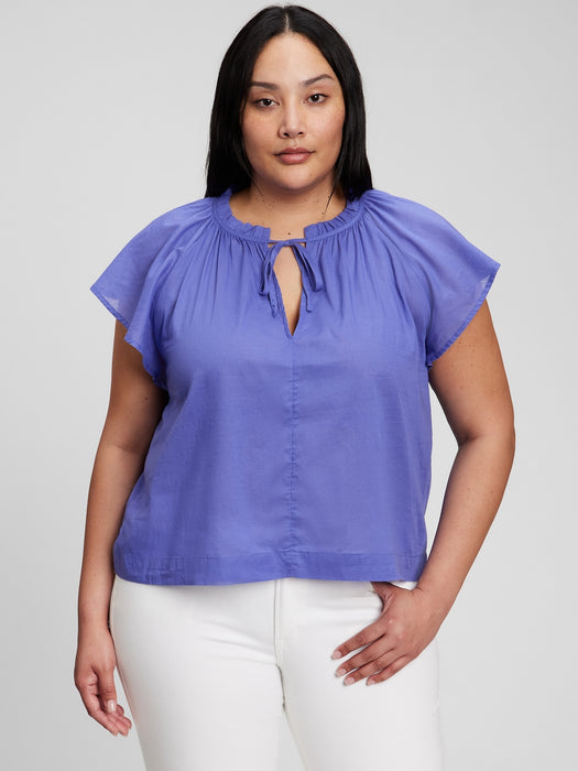 Tie-Front Flutter Sleeve Top - alice blue