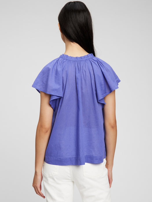 Tie-Front Flutter Sleeve Top - alice blue