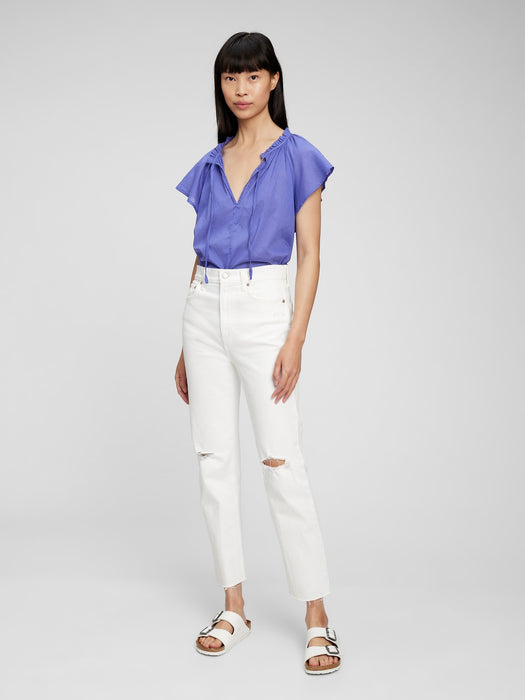 Tie-Front Flutter Sleeve Top - alice blue