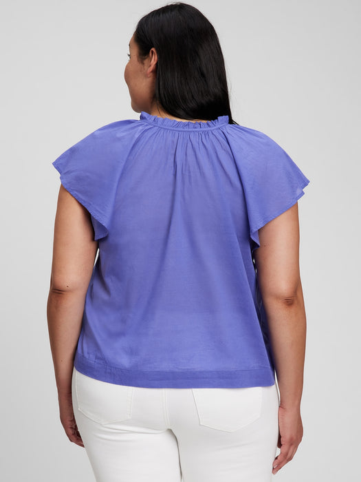 Tie-Front Flutter Sleeve Top - alice blue