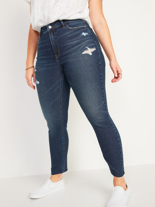 High-Waisted Rockstar Super-Skinny Cut-Off Ankle Jeans for Women
